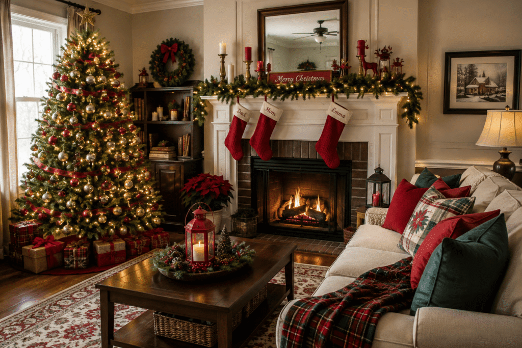 Classic Red & Green Christmas Living Room Décor