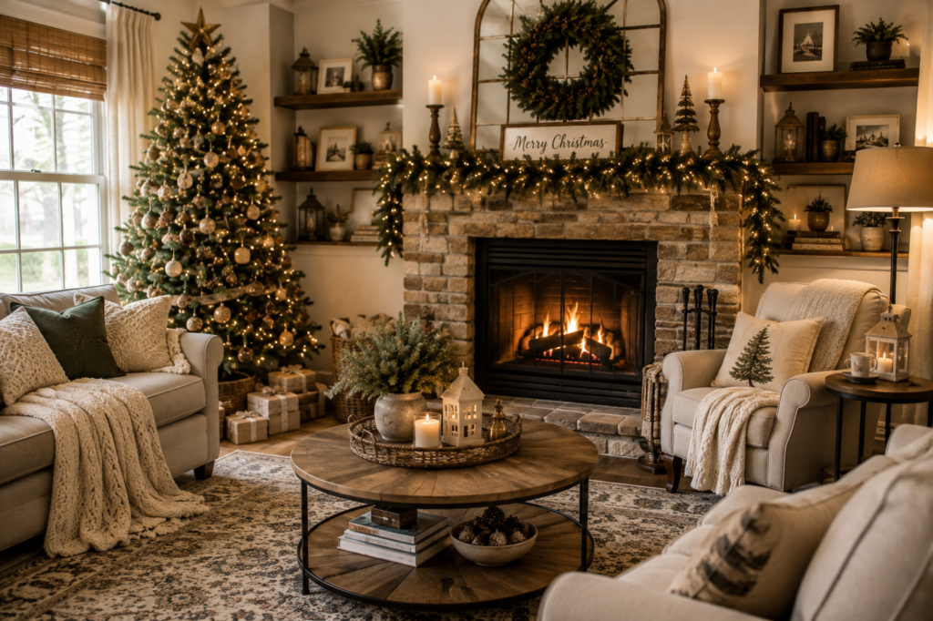  Cozy Neutral Christmas Living Room