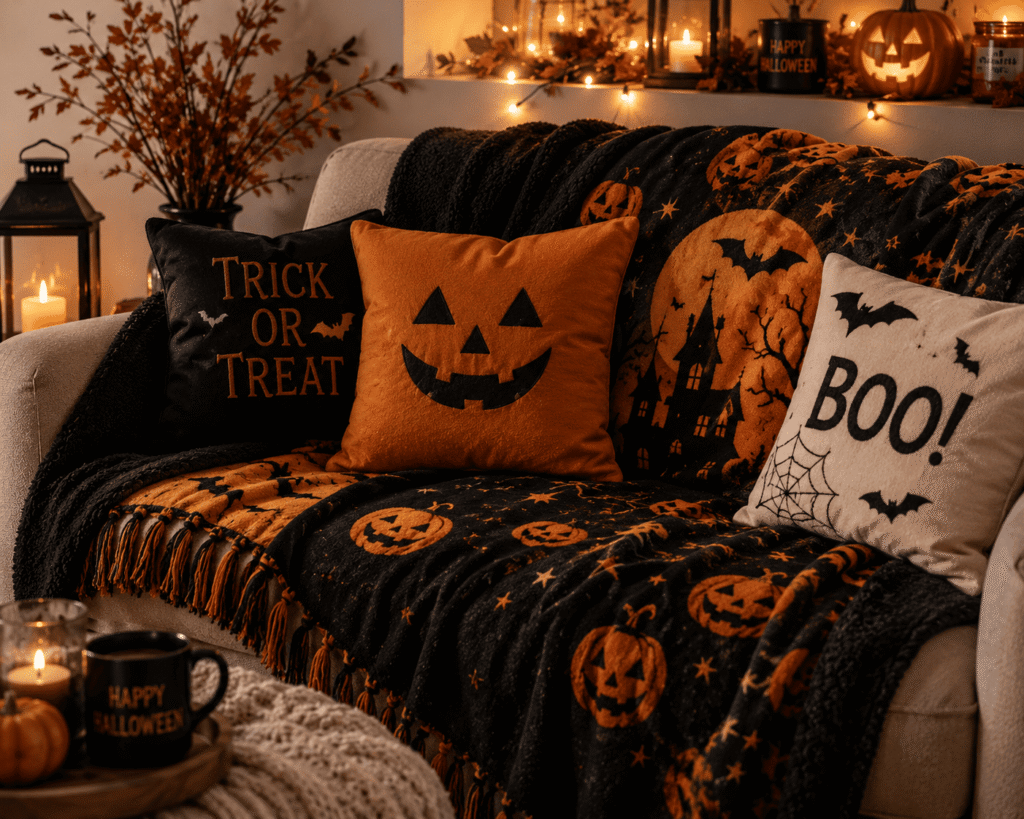 Cozy Halloween Throw Blanket & Pillows