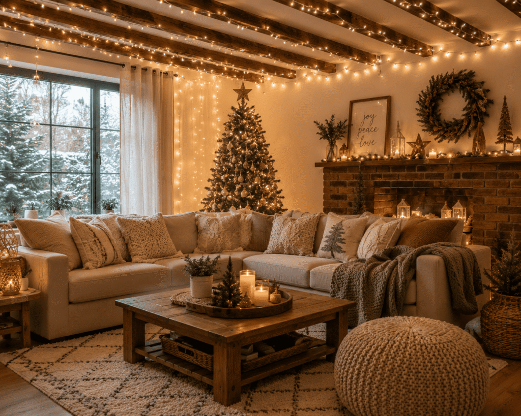 Warm Fairy Lights Christmas Living Room