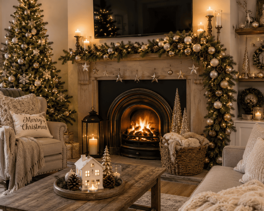  Cozy Fireplace Christmas Mantel Décor