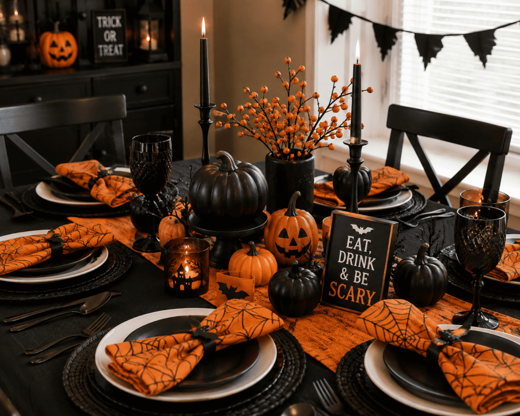 Black & Orange Halloween Table Setting