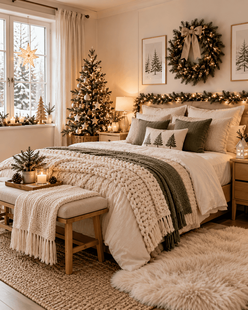  Neutral Scandinavian Christmas Bedroom